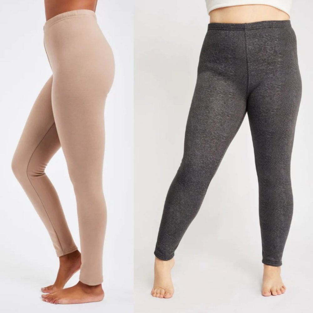 2 JustCozy Fur Lined Leggings Bundle (Latte & Fog) XS-S